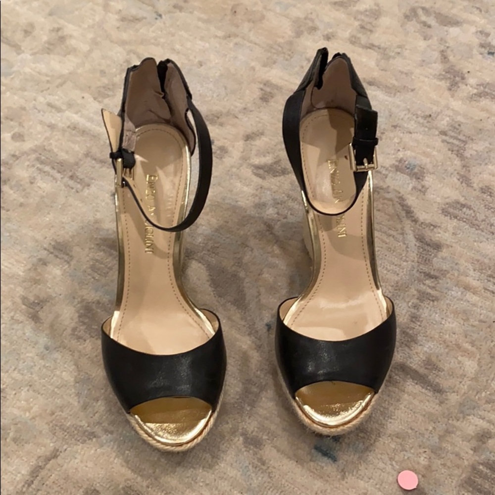 Black snakeskin platform heels